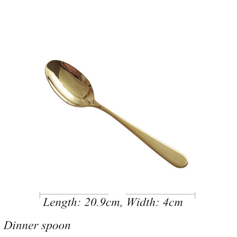 Gold Luxurious Stainless Steel Tableware, Knife, Fork, Spoon, Steak, Fish Dinner, Dessert, Salad, Coffee, Dinning Room