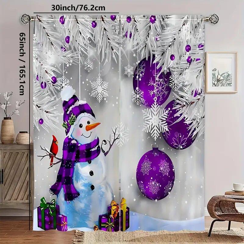 Purple Christmas snowman printed curtains   Christmas decorations   bedroom and living room   home decoration   room decoration