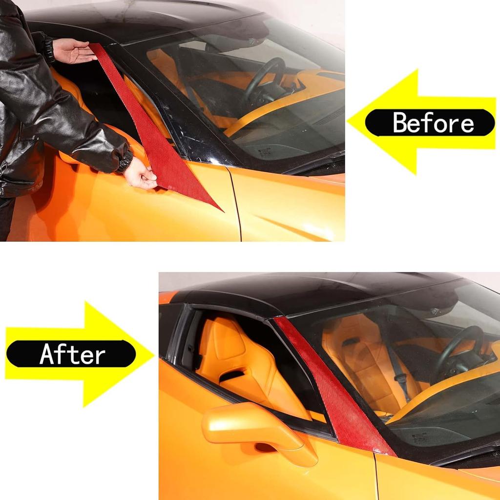 Front Windshield A-pillar Cover Trim Compatible with Corvette C7 Stingray 2014-2019 Soft Carbon Fiber 2PCS Windshield Side Panel Molding Cover Trim