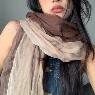 Pañuelo Hijab Pliegue Chal DIY Pliegues Largos Chal de Color Cambiante Gradual Pañuelos de Algodón y Lino de Estilo Étnico Retro Mujeres Bufanda Larga