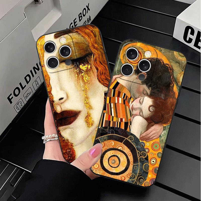 Kiss By Gustav Klimt Art Soft Phone Case for iPhone 16 16E 17 Air 15 Pro Max 14 Plus 13 Mini 11 12 7 Black Cover Back Shell