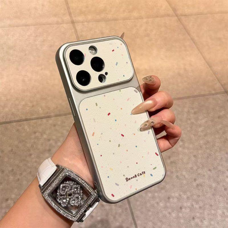 

Small Polka Dot Apple Phone Case for 11, 13, 14, 15, 16P, 17 Pro Max - Silver Frame, Leather Texture, Large Window Apple 14 Pro Max