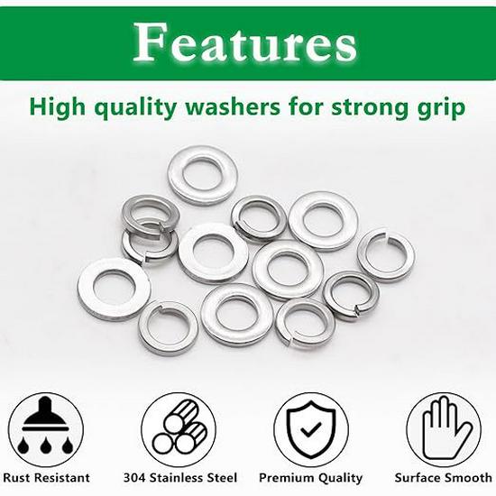 100-Piece M6 Washers Set: 50 Flat Washers & 50 Spring Lock Washers