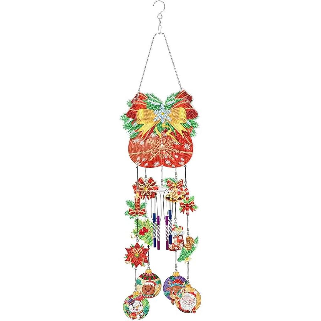 Generic DIY Dotted Diamond Art Painting Wind Chime Kit, Three-Dimensional Sun Catchers Diamonds Dot Paintings Hanging Ornaments, for Spring Garden