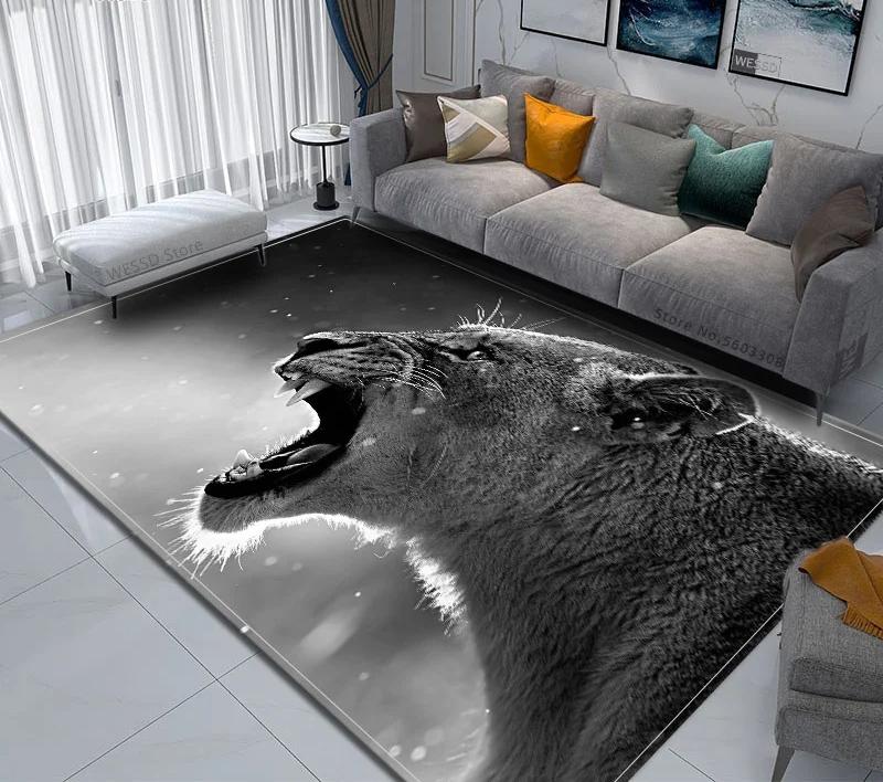 3D Animal Lion Printed Carpet Creative Door Floor Mat Soft Doormat Non-slip Floor Mat Living Room Rug Home Decoration Washable