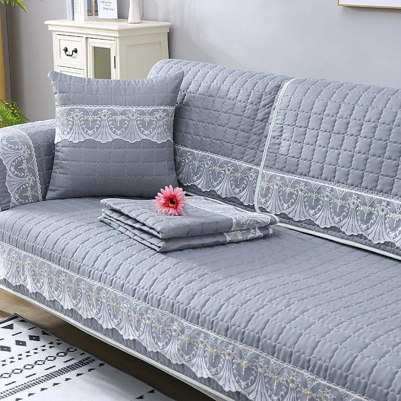 Solid Color Simple Fabric Sofa Cushion Home Decoration Anti Slip Sofa Pad 1/2/3/4/ Seater & L Shape Couch Pad Sofa Cover Towel