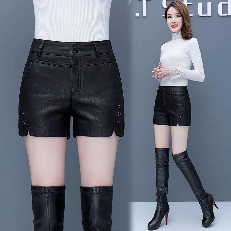 Women s High-Waist Leather Bootcut Shorts - Slimming Versatile Fashion for Autumn/Winter 2025 S
