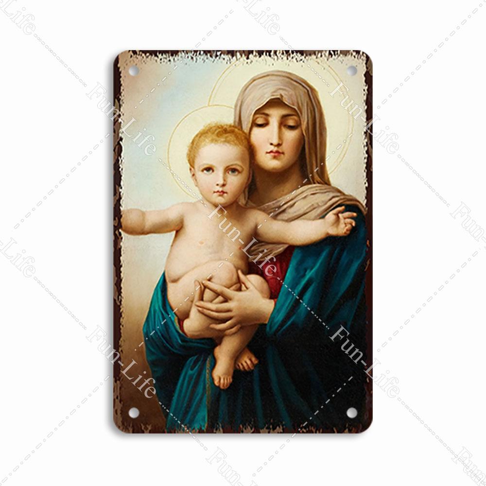 Christianity Vintage Decorative Metal Tin Sign Virgin Mary Retro Plaque Wall Decor Plate Jesus  Bar Pub Club Art Poster 20x30cm