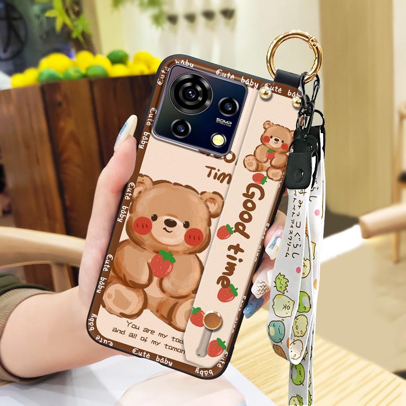 Cute Lanyard Phone Case For ZTE Blade V50 Vita Back Cover Durable Kickstand Fashion Design Waterproof Wristband Ring