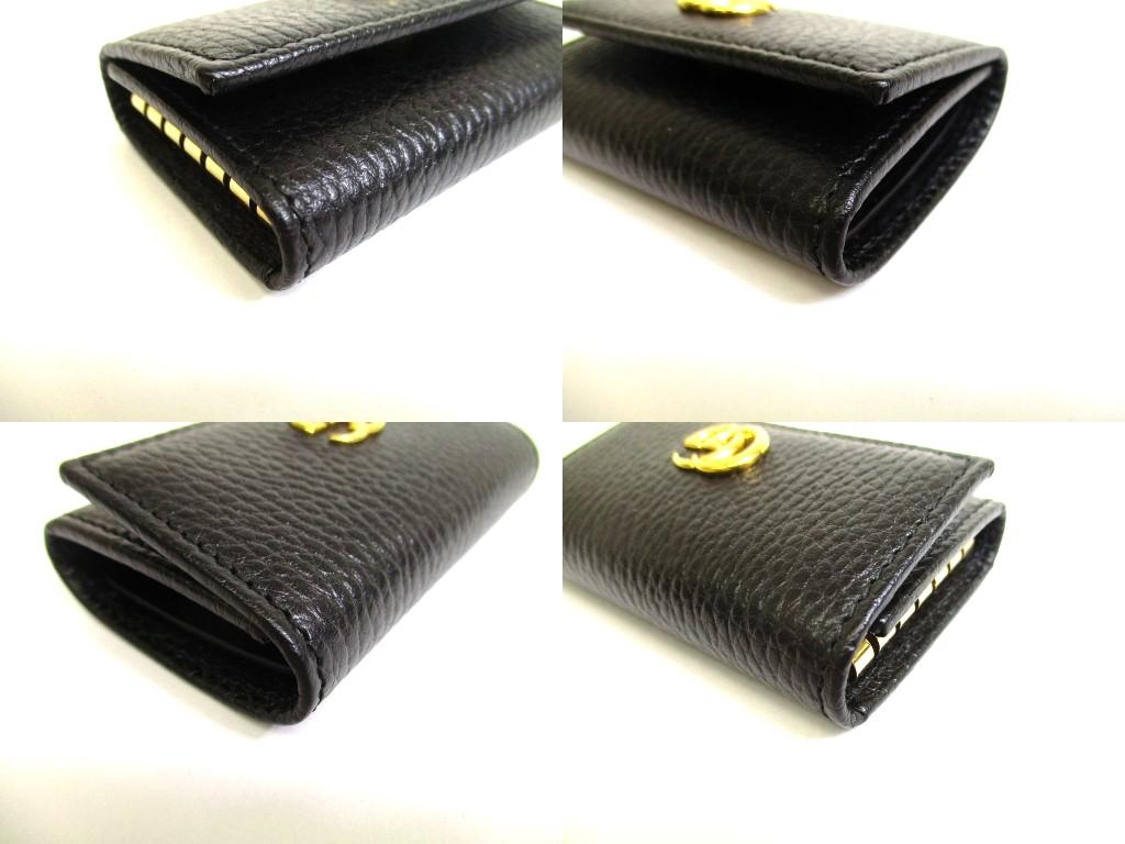 Authentic GUCCI Double G GG Black Leather Gold H/W 6 Pics Key Chain #b092  Open Box