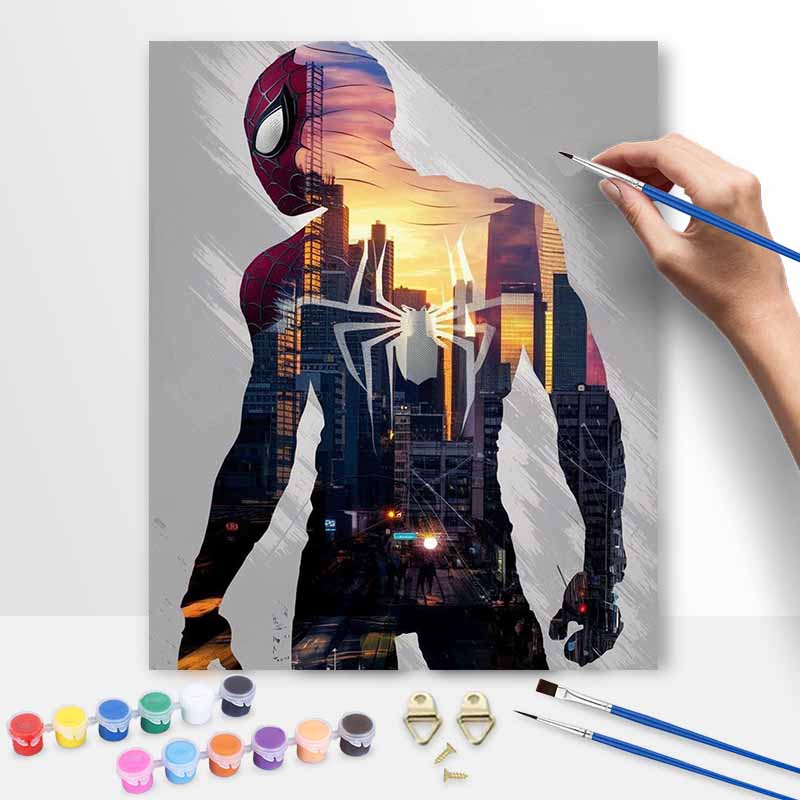 Disney SpiderMan digital oil painting art cityscape handmade diy gift home decoration 20x30cm