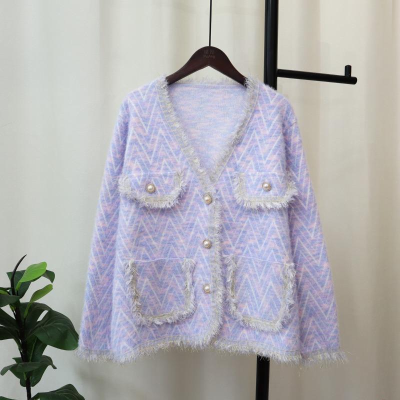 Imitation Mink Velvet Knitted Cardigan Women's Autumn and Winter Loose Retro Niche Sweater Jacket Retro Style