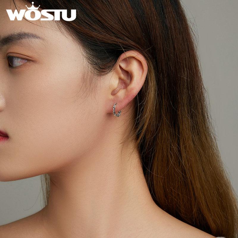 WOSTU Vintage 925 Sterling Silver Twisted Knot Hoop Earrings for Women Fine Jewelry Statement Silver Ear Buckles Gift