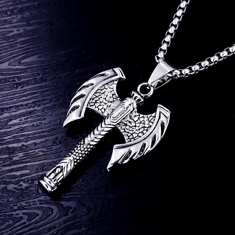 European Viking Titanium Steel Rune Necklace with Stainless Steel Spearhead and Compass Pendant