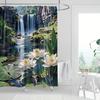 Waterfall & Lotus Shower Curtain, Waterproof, Easy-Hang with Hooks, Bathroom Partition, Decorative Home Accessory