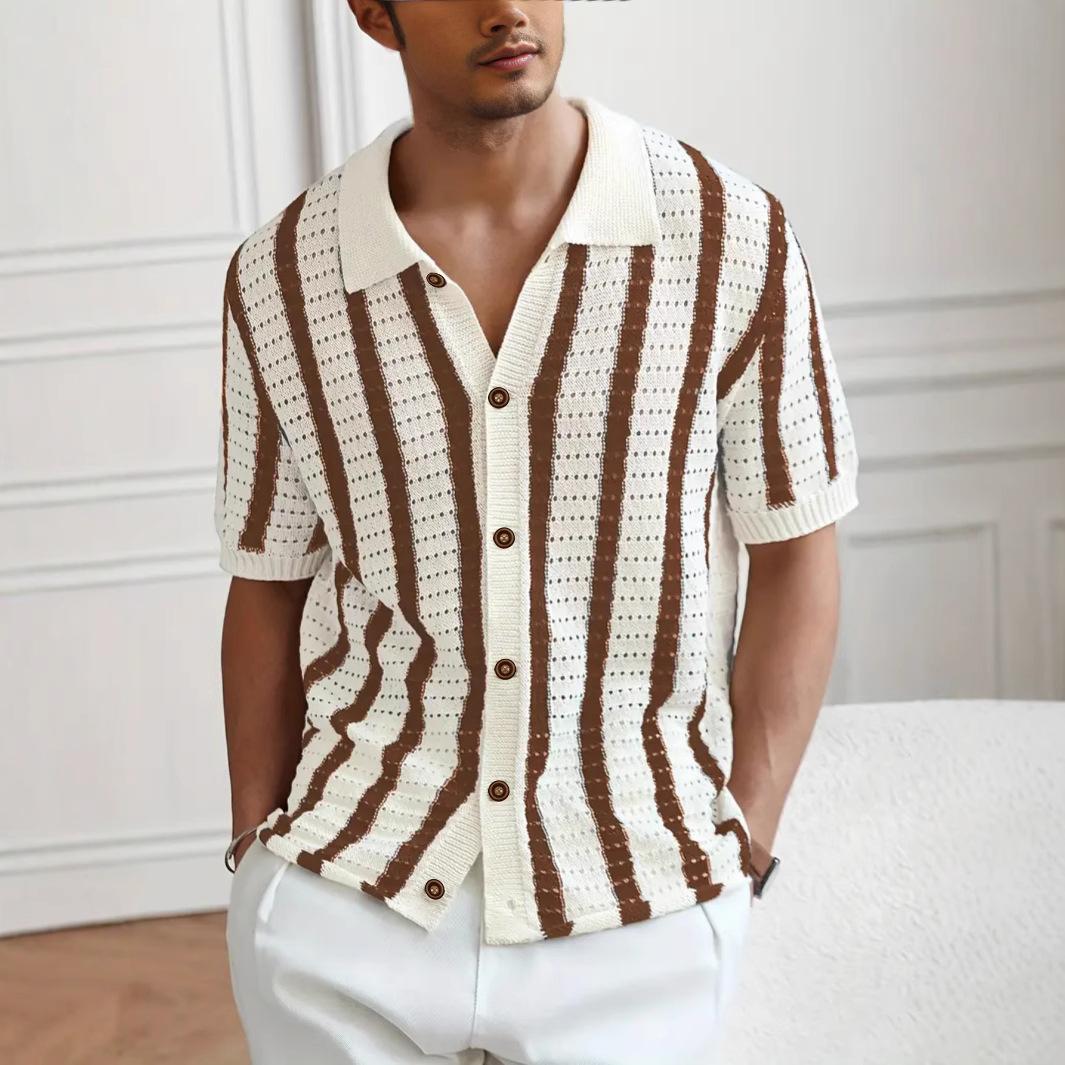 Men S Short Sleeve Striped Polo Shirt Summer Casual Knit Top S
