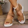Plus-size Wedge Heel Platform Linen Sole Single-strap Sandals, New Summer Style, Perfect for Beach Wear and Outdoor Wear.
