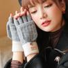 Winter Gloves Warm Flip Half&Full Finger Color Blocking Convertible Typing Glove