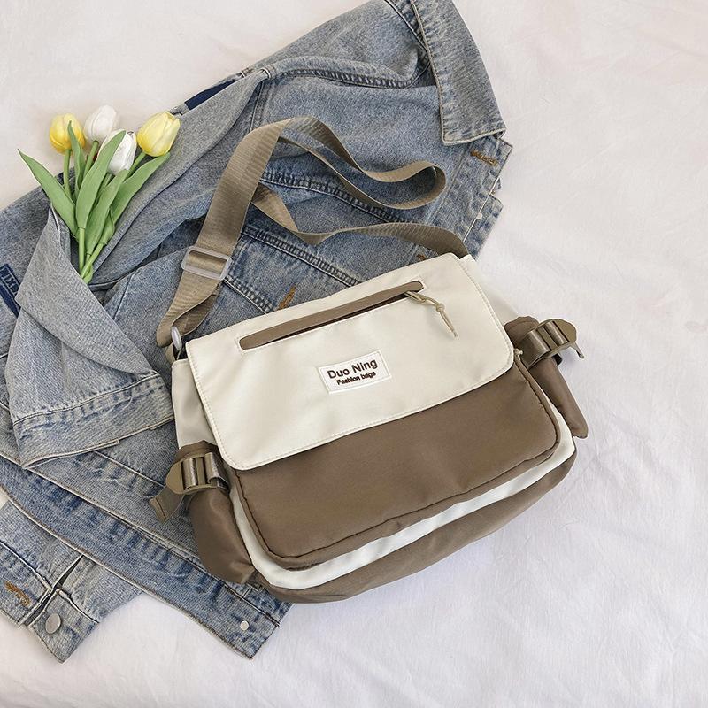 Small Fresh Canvas Color Blocking New Postman Large Capacity Campus Student Make Up Class Crossbody Trendy Personalized Class Backpack
