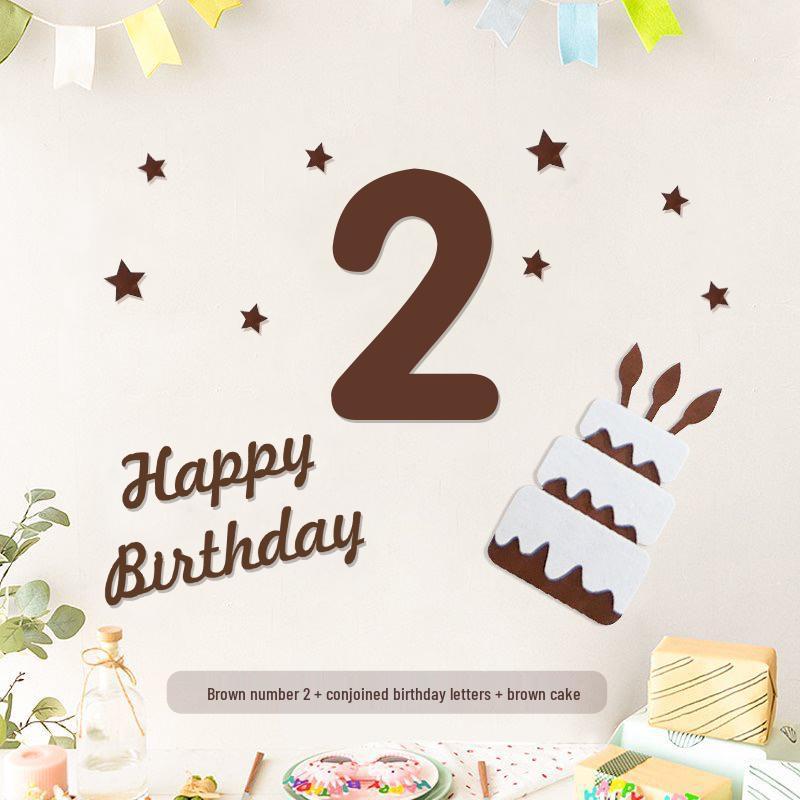 Minimalist Mori-Style Felt Happy Birthday Cake Wall Sticker for Baby's 1st Birthday Photo Props.