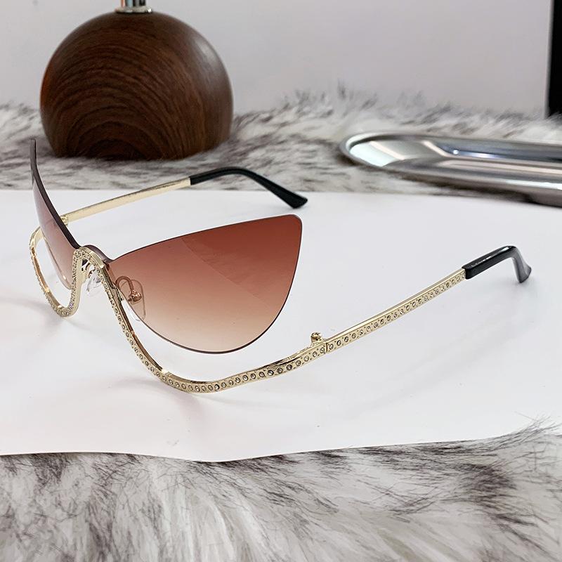 Unique Rimless Cat Eye Sunglasses for Women Fashion Brand Diamond Butterfly Sun Glasses Ladies Trendy Luxury Oversized Shades