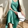 Women Mid Dress Satin Spaghetti Strap V Neck Basic Sleeveless Dress-up Backless High Waist Elegant Lady Summer Dress Women  Clothes