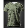 Men Tropical Palm Tree Graphic T-Shirt - Breathable Mesh Fabric, Casual Short Sleeve Crewneck, Summer Style with Sailboat & Coconut Design