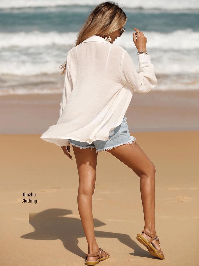 Women's Summer Beach Long Sleeve Cover-Up Cardigan Bikini Top