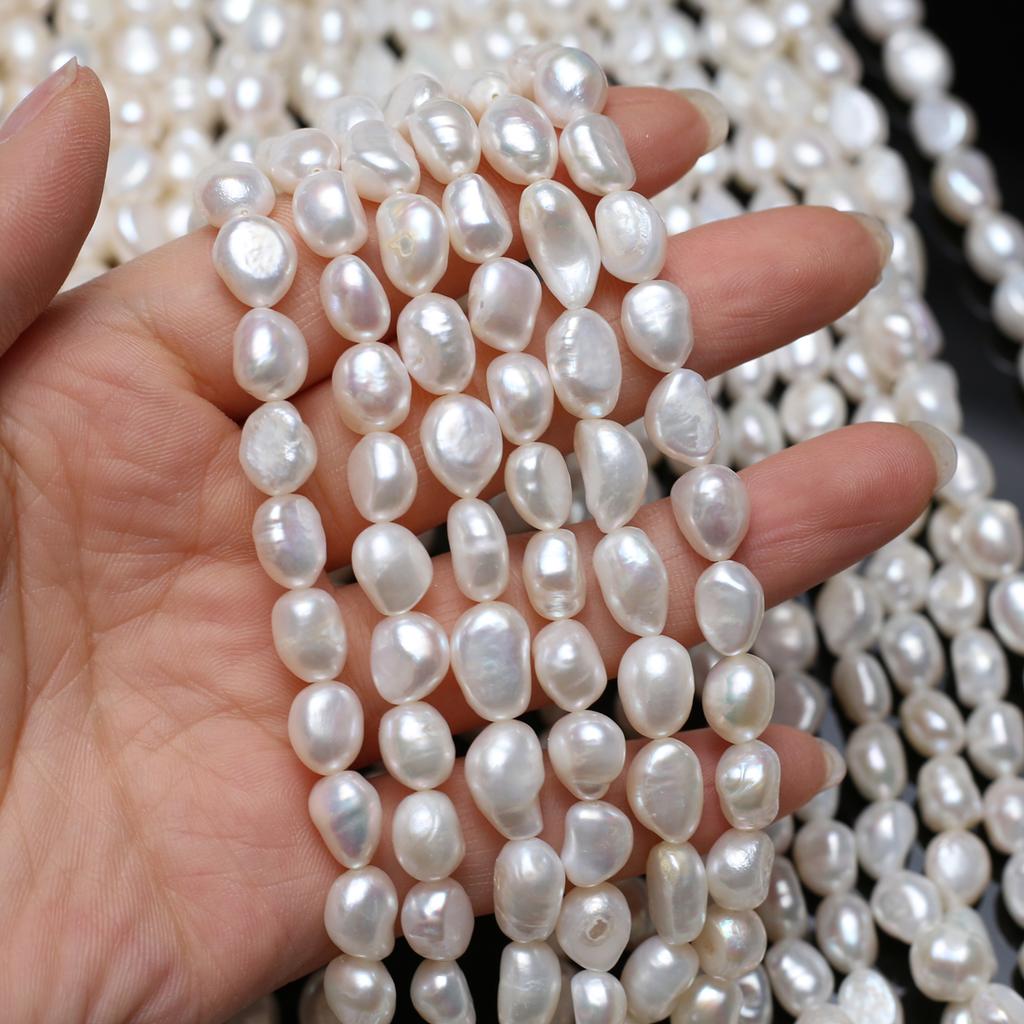 1String, White Natural Freshwater Pearls, Boho Handmade Straight Hole Pearl Beads for Jewelry Making DIY Necklaces Crafts (Beads 8-9mm, Length 36cm)