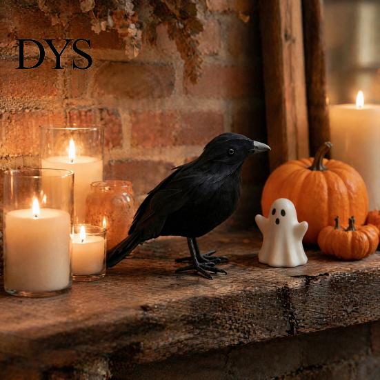 Realistic Feathered Crows Black Crow Halloween Decor, Lifelike Raven Figurine Prop Simulation Ravens for Haunted House, Artificial Bird Ornament Party