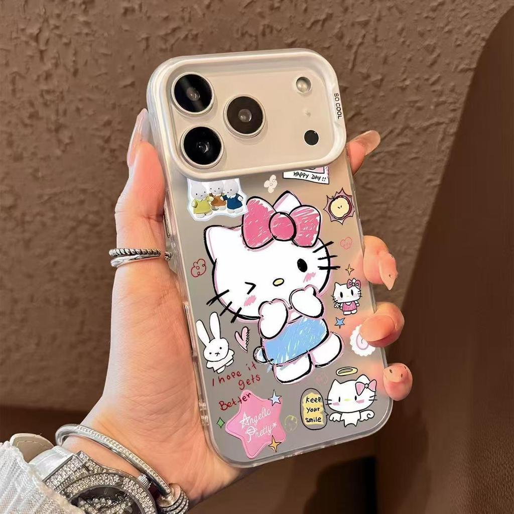 Cross Graffiti Bow Cat Phone Case for iPhone 16 Pro/16 Pro Max/14