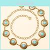Ethnic Style Metal Waist Chain With Carved Turquoise Embedding For Boho Women