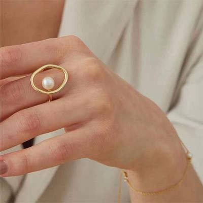 Anello da Dito Geometrico Rotondo Cavo con Perla Sintetica da Donna Gioielli da Festa Regalo