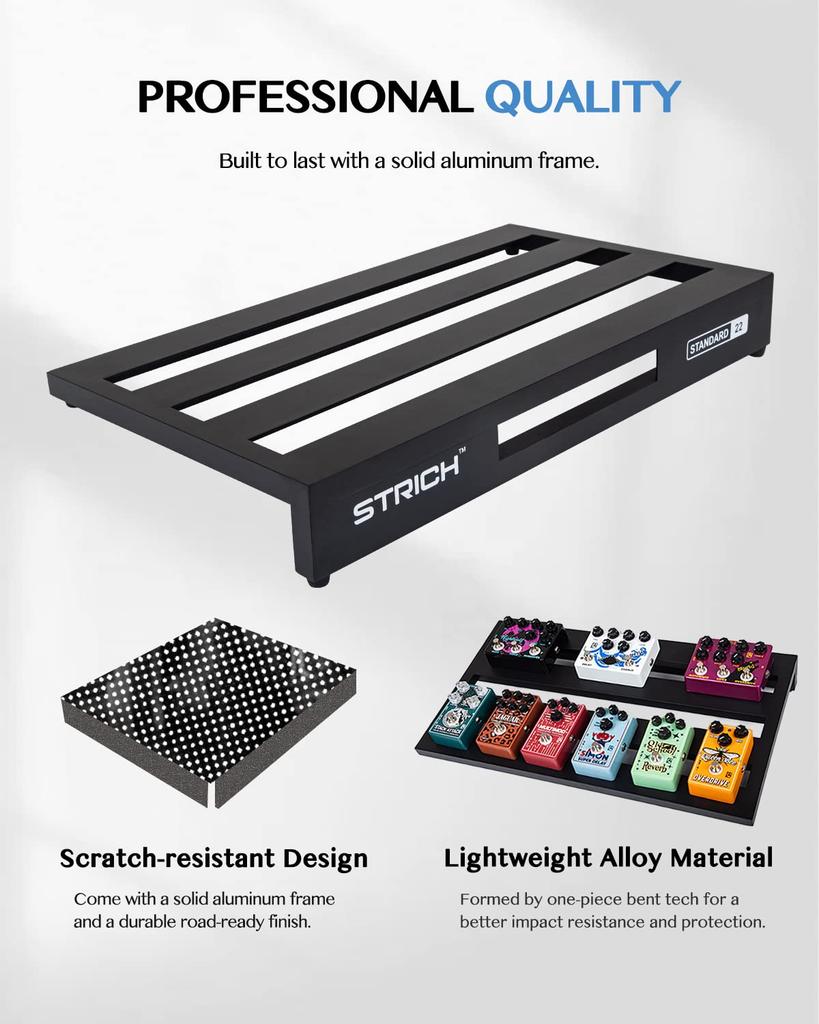 STRICH Guitar Pedal 56 X 32cm Aluminum with Carry Lightweight Effects Guitar Pedal Standard 22 Board, Alloy, Bag, 1.21kg Board, (Angled)