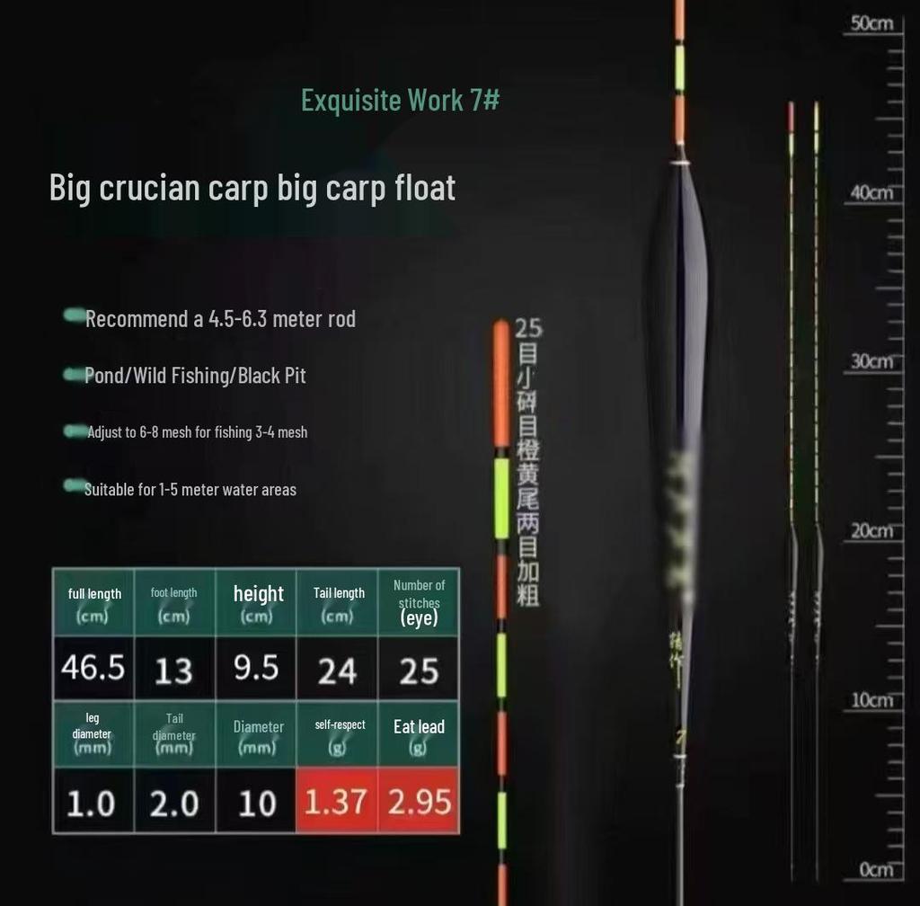 High Sensitivity Crucian Carp Fishing Float with Enhanced Visibility for Light Bites - Thickened Tail and Thin Tip for Precision.
