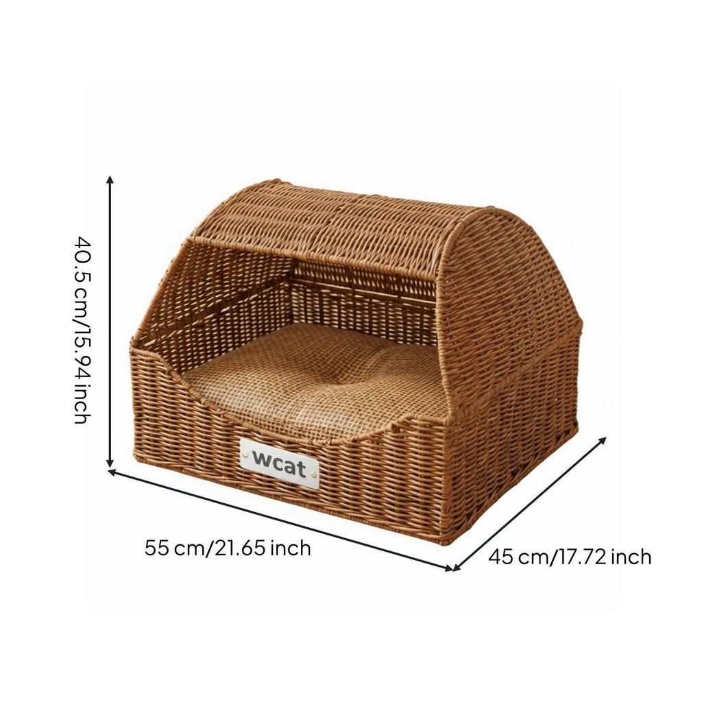 Drawer Design Feline Bed Two-Way Use Folding Wicker Pet House Easy to Clean
