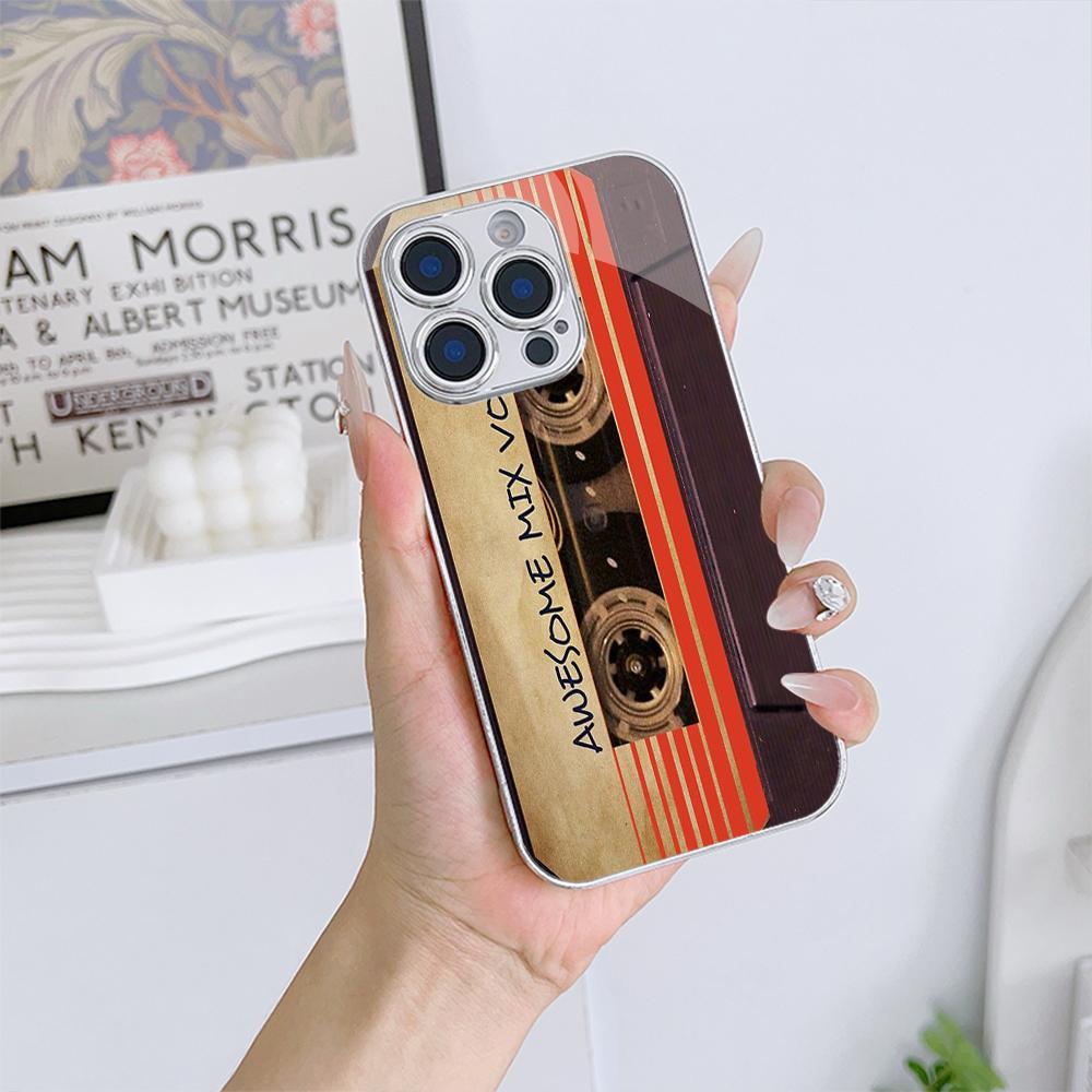 N203 Oryginalne Retro Kaseta Magnetofonowa art Etui na Telefon dla iPhone 16 15 Pro Max 8 Samsung S24 S23 A54 A35 Redmi Note 13 12 Platerowana Ramka Szkło Hartowane Pokrowiec