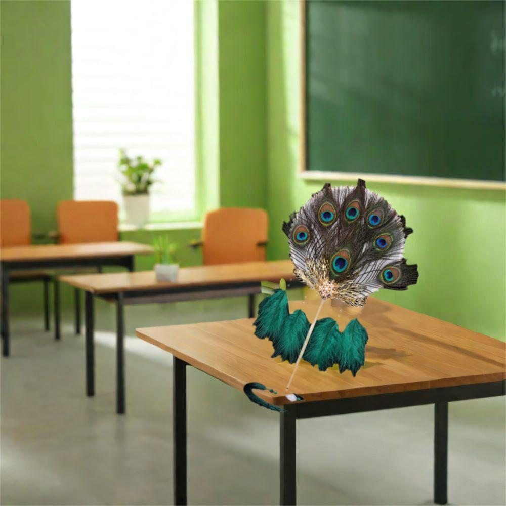 Handheld Peacock Feather Fan Long Handled Dancing Fan Creative Circular Fan  Performance