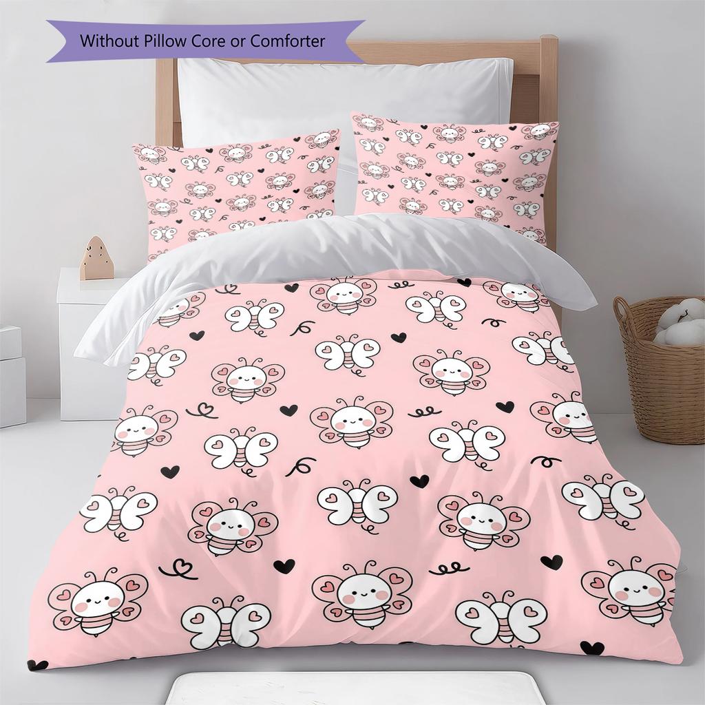 Pink Cartoon Art Pattern Bedding,Quilt Set Quilt Cover Pillowcase Home Birthday Gift (1 * Duvet Cover + 2 * Pillowcase, Without Core)
