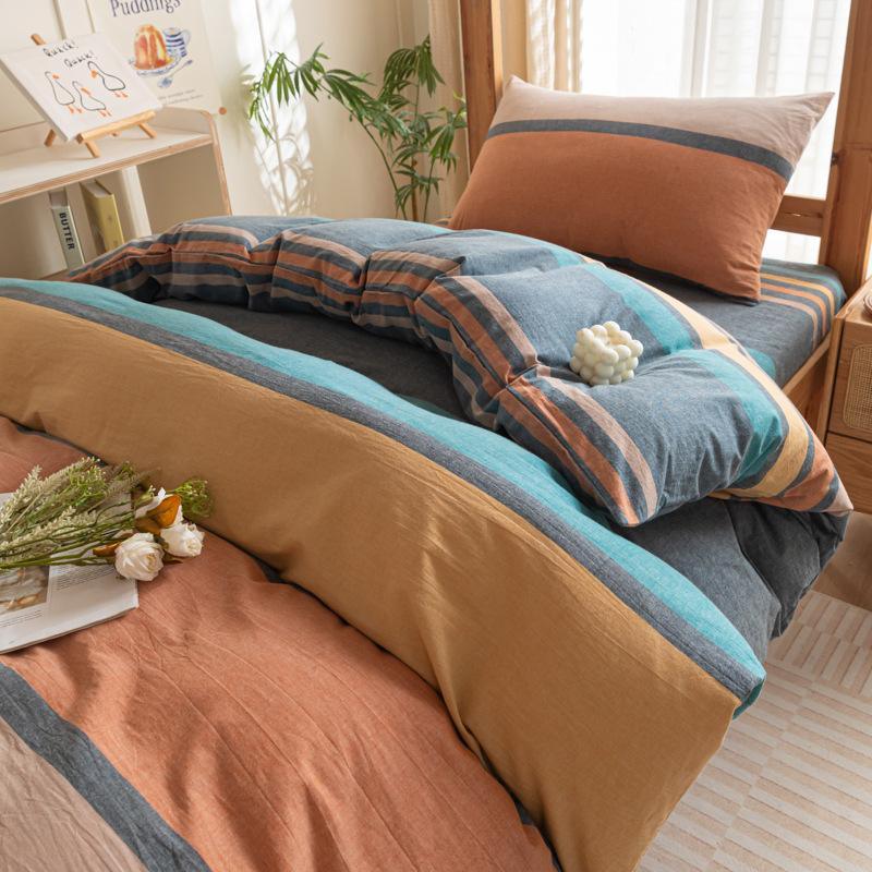 Cotton Washed Cotton Single Quilt Cover Student Dormitory Pure Cotton Bedding Four-piece Set Sheet Quilt Cover Simple Three-piece Set