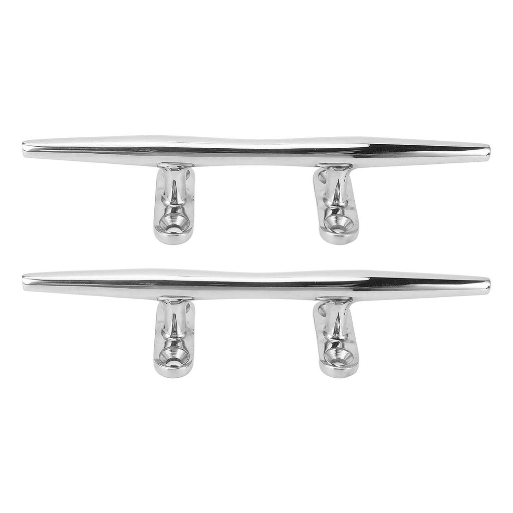 Two 8" Open Baseboat Cleats, 316 Stainless Steel Polished Dock Cleats for Sailboat, Boat, Speedboat