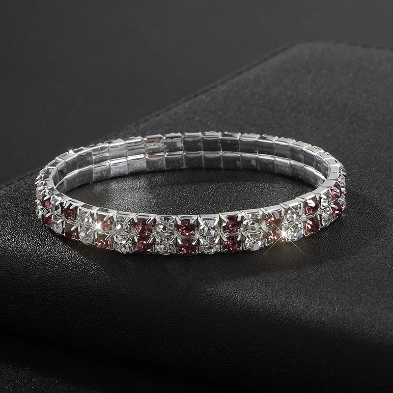 Full Diamond Bracelet Exaggerated Rhinestone Bracelet Bridal Crystal Two Rows Elastic Line Bracelet Female