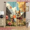 2D flat printing 2pcs Party Curtains Cute Shiba Inu Scarecrow Autumn Leaves Digital Printed Polyester Drapes Seasonal Party &