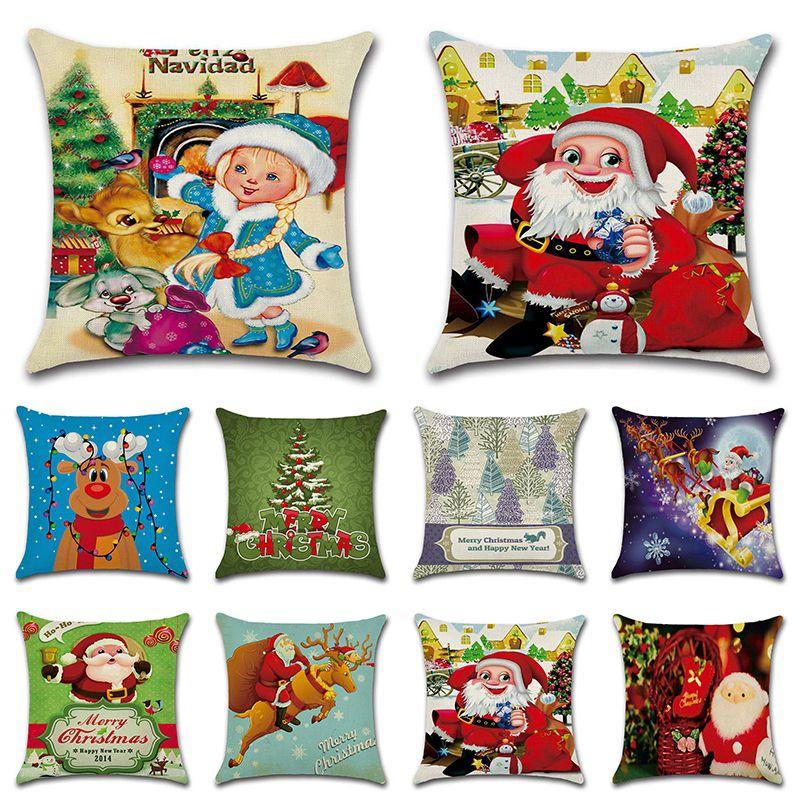 Happyspree Happy Christmas Pillow Cases Stylish Flax Sofa Cushion Covers For Festive Decor