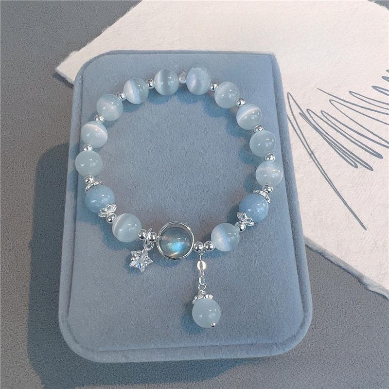Minsheng Aquamarine Star Cat's Eye Crystal & Moonstone Women's Bracelet - Elegant Light Luxury Design