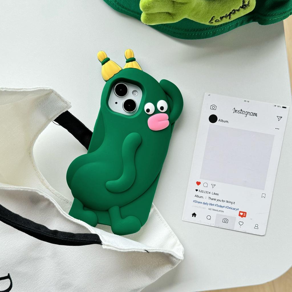 For iPhone 15 Silicone Case Cute Cucumber Sprite Design Shockproof Phone Back Cover