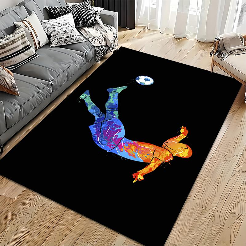 Colorful Football Player Illustration Rug - Non-slip rug suitable for living room and bedroom sofas
