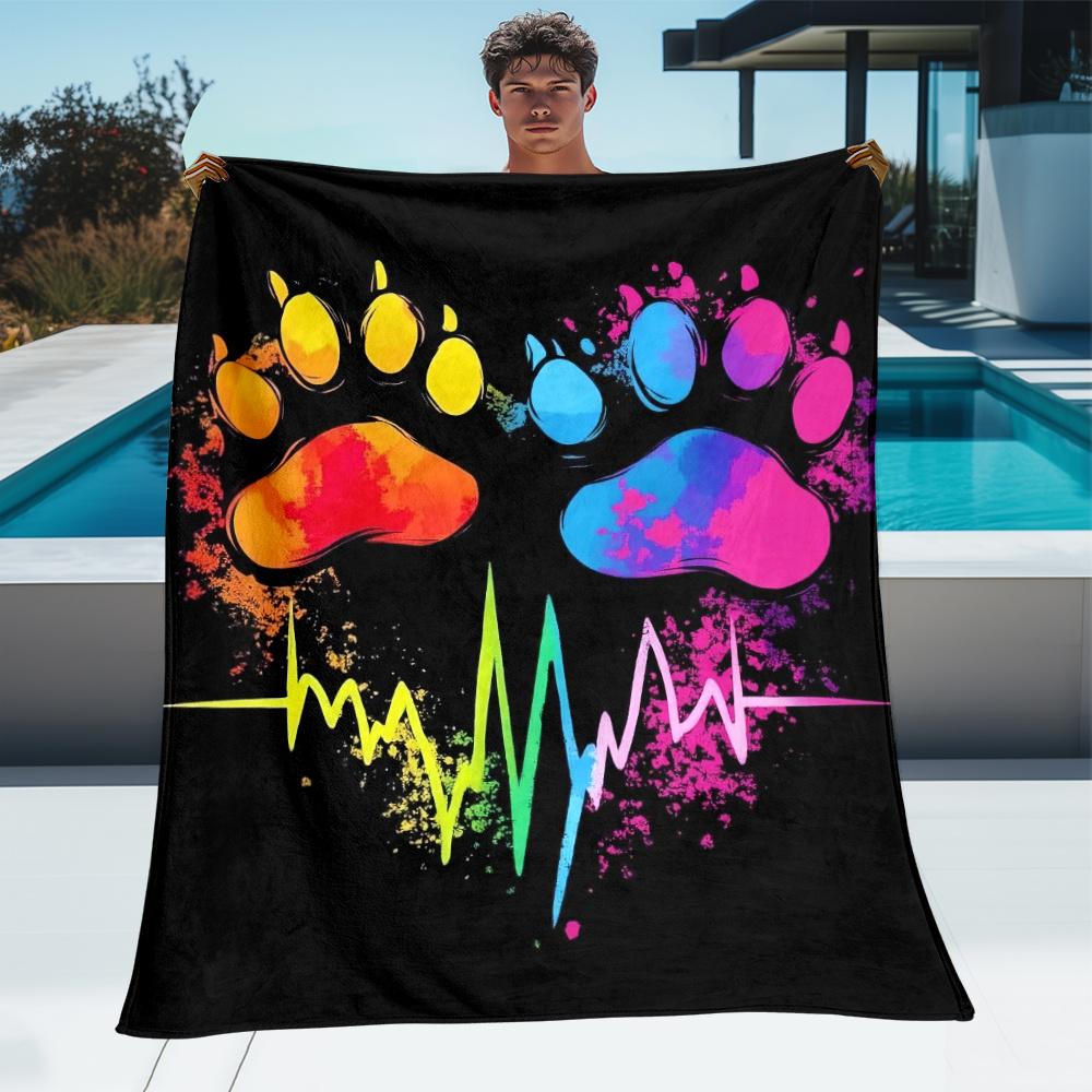 1 Stück Regenbogen Pfotenabdruck Herzschlag Fleece Decke Haustierliebhaber Design Bunter Tierpfotenabdruck Überwurf Decke Geschenk für Hunde Katzenbesitzer