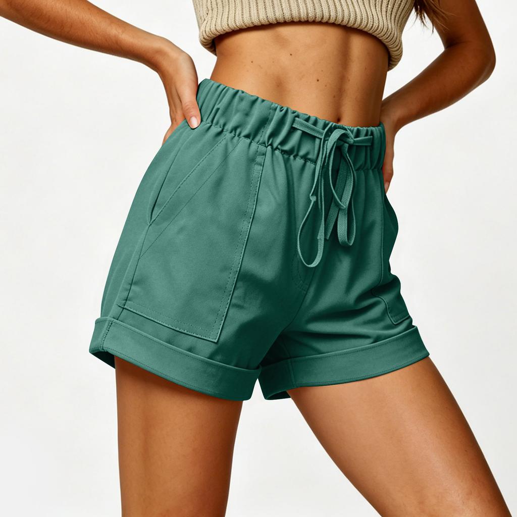Women Casual Loose Fit Shorts with Pockets Elastic Waistband Drawstring Adjustable Summer Beach Shorts