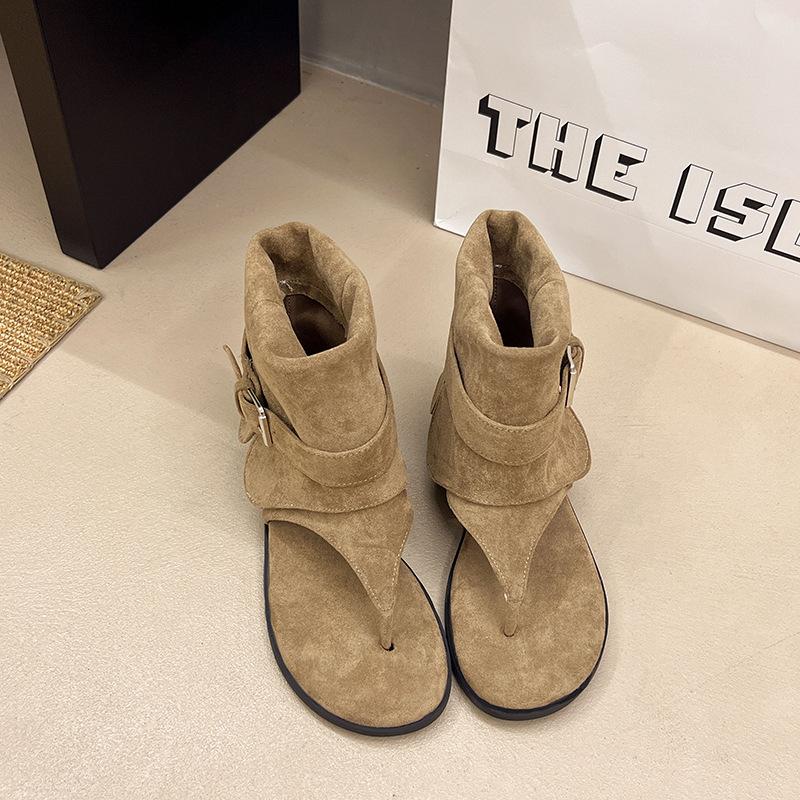 

Roman cool boots, sleeves, trousers, short boots, flat bottom stacking boots for women s outer wear 2025 summer new French toe cold boots 40 хаки